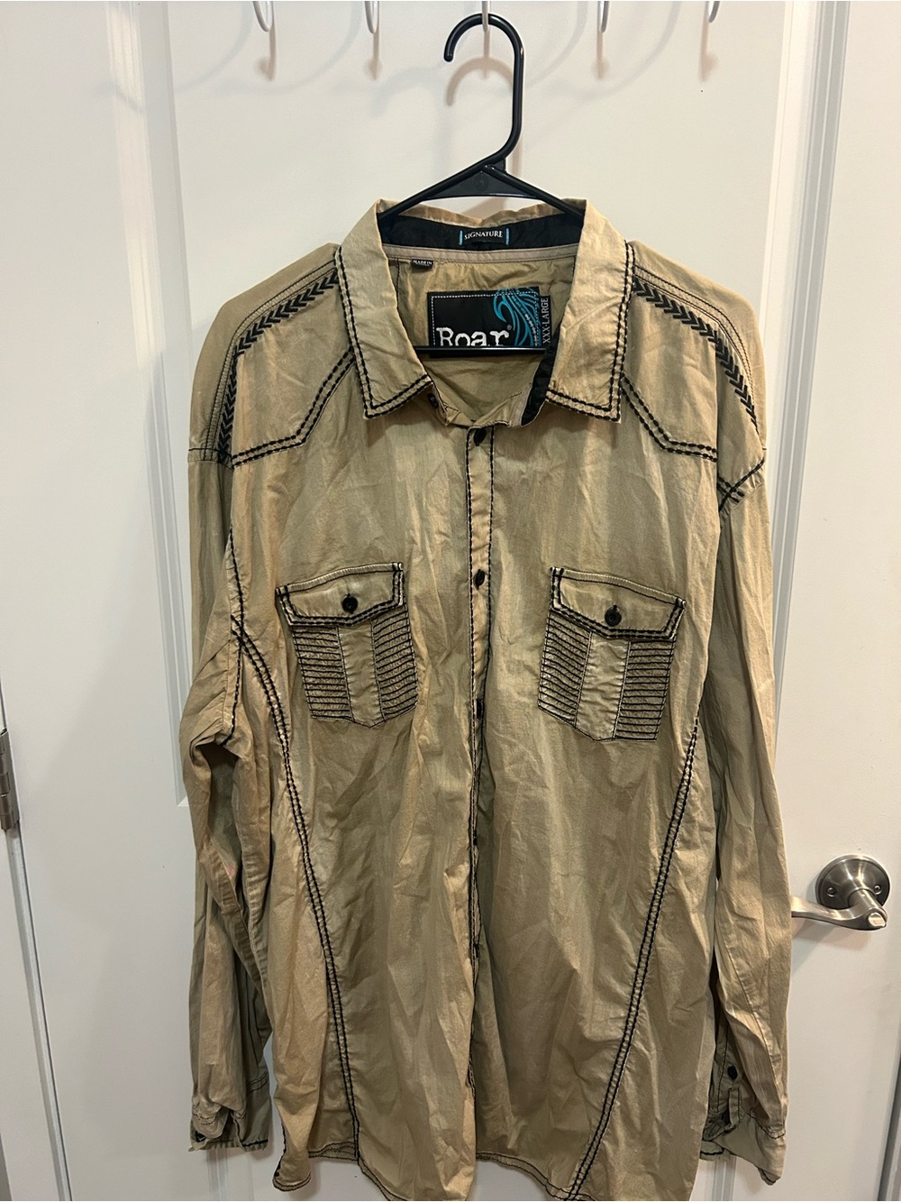 Roar Signature Men’s XXL Western Button Shirt Tan Stitch Embroidered Y2K Concert